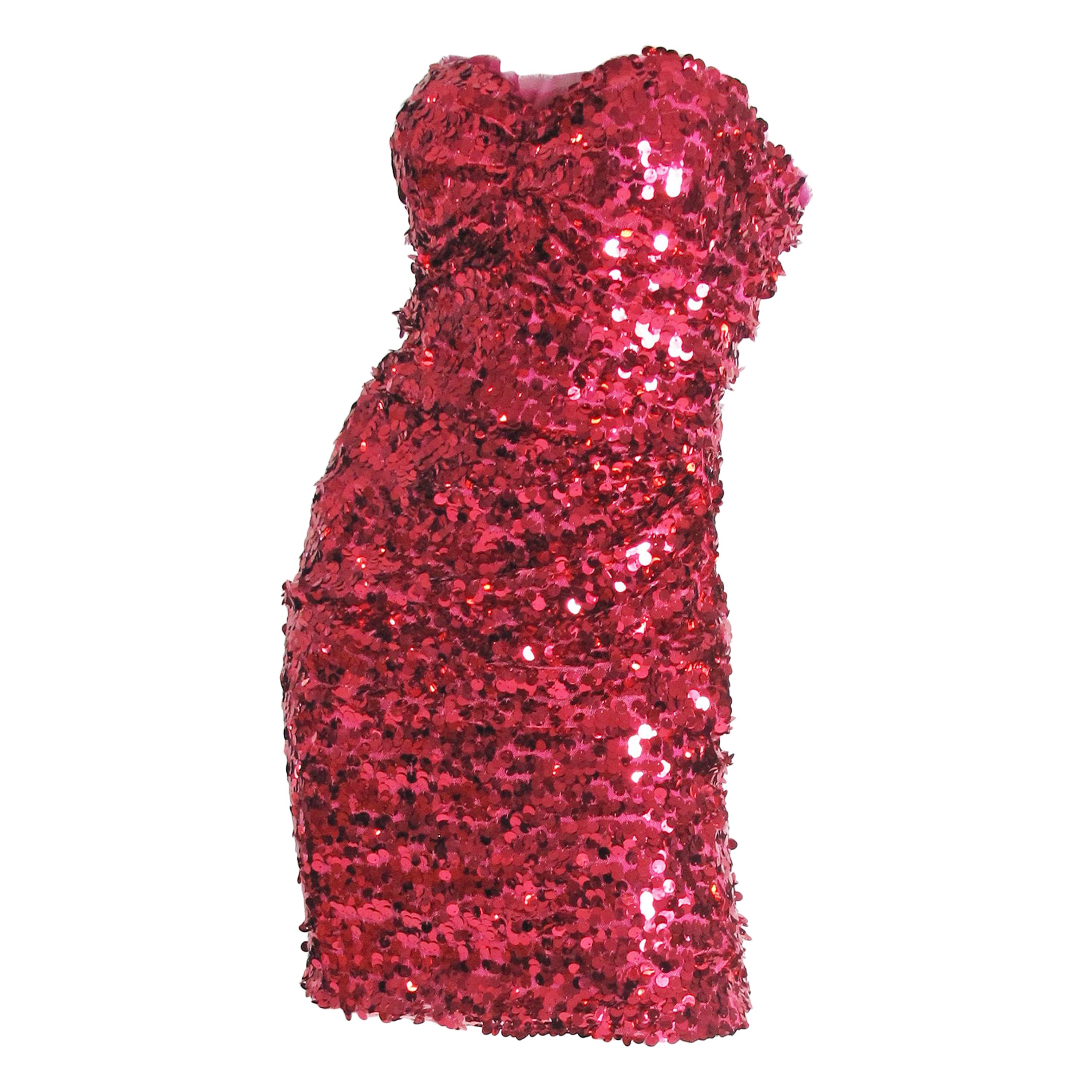 Dolce & Gabbana Pink Strapless Sequin Dress