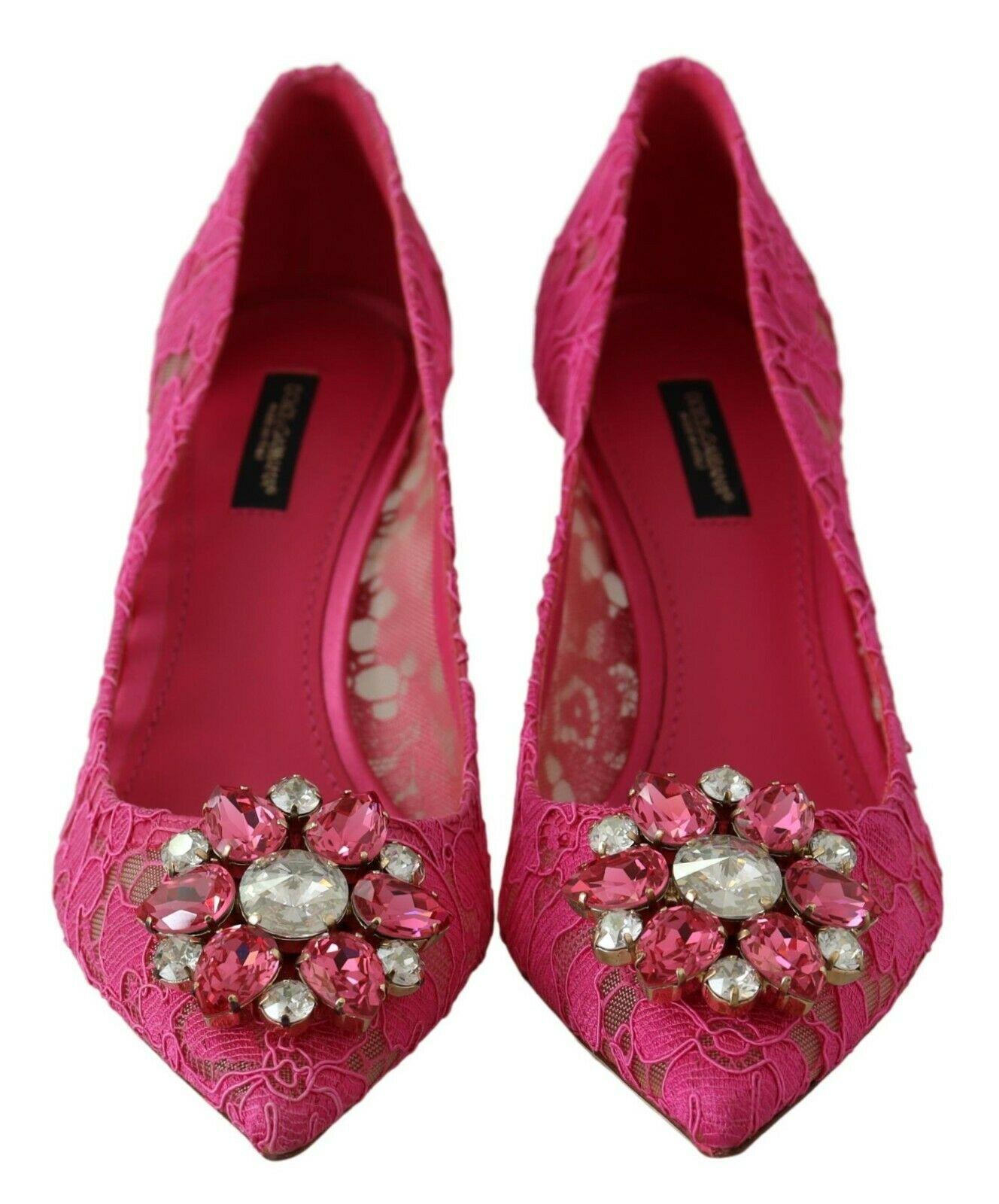 Dolce & Gabbana Pink Taormina Lace Crystal Shoes Heels Pumps Rainbow Floral DG For Sale 1