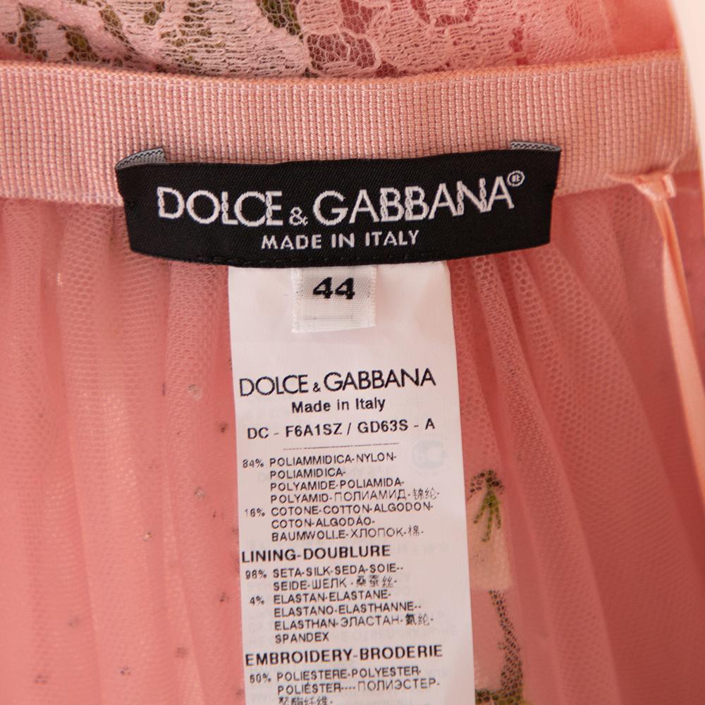 Beige Dolce & Gabbana Pink Tulle Floral Applique Detail Maxi Dress M