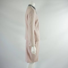 Dolce & Gabbana Pink Tweed Skirt Suit with a Rhinestone Logo Trim - Size 44