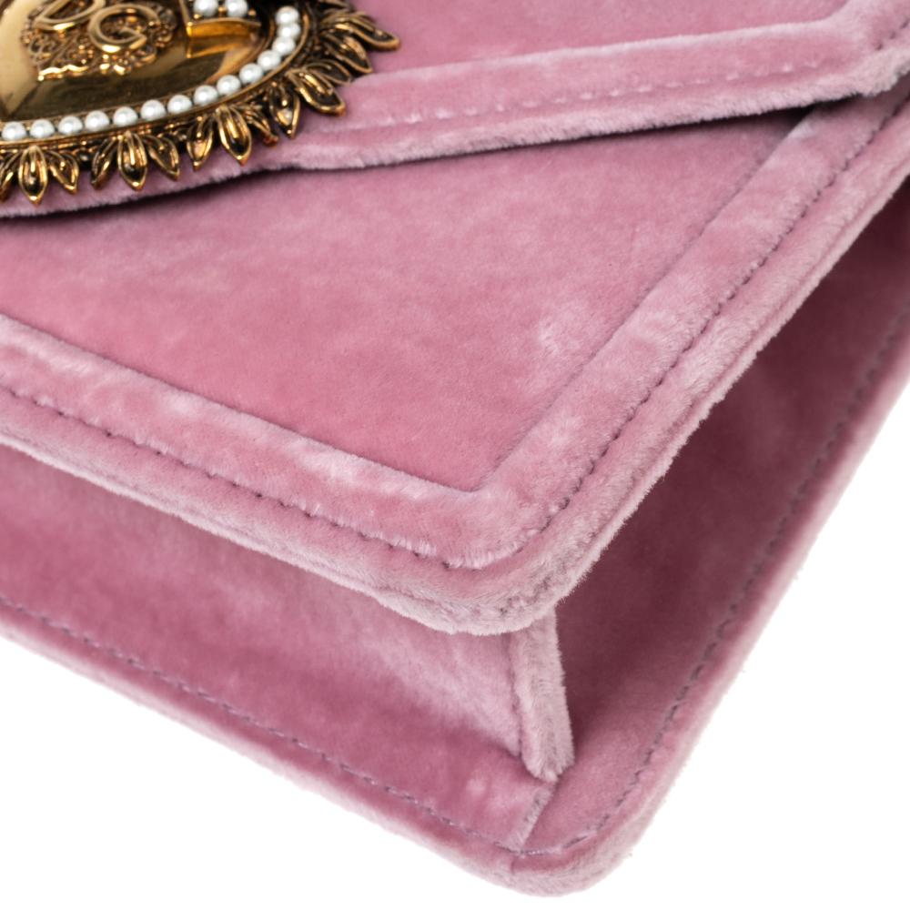 Dolce & Gabbana Pink Velvet Small Devotion Top Handle Bag 2