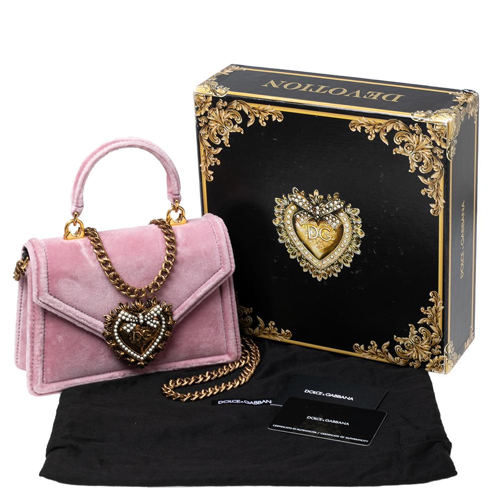 Dolce & Gabbana Pink Velvet Small Devotion Top Handle Bag 3