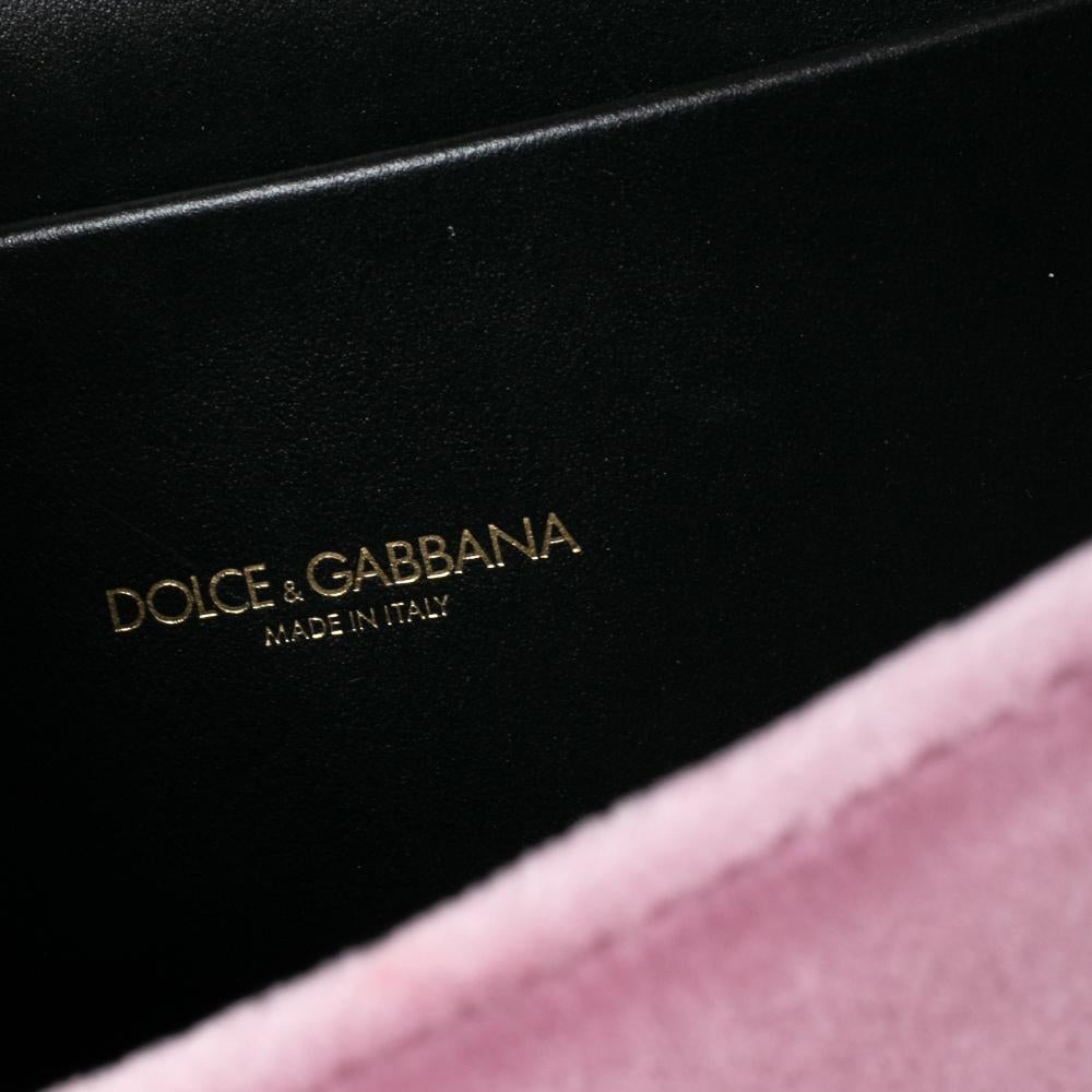 Dolce & Gabbana Pink Velvet Small Devotion Top Handle Bag In New Condition In Dubai, Al Qouz 2