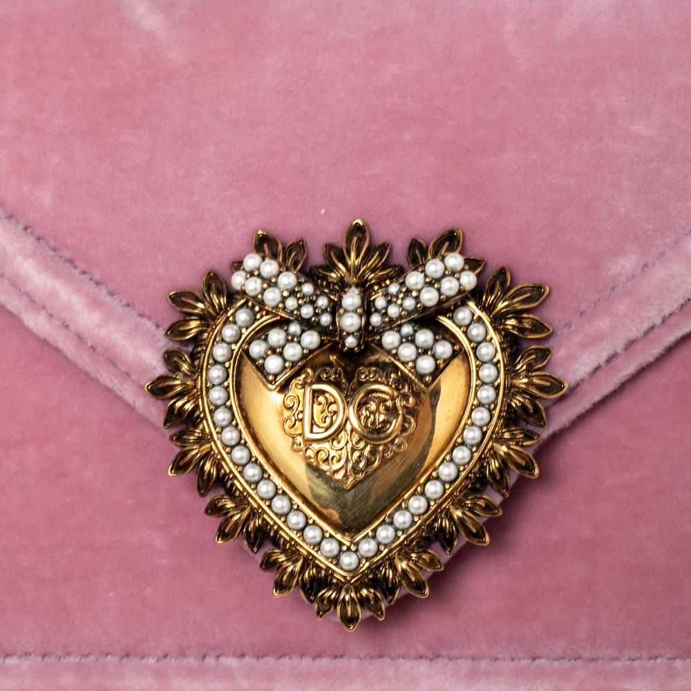 Women's Dolce & Gabbana Pink Velvet Small Devotion Top Handle Bag
