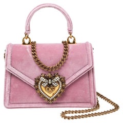 Dolce & Gabbana Pink Velvet Small Devotion Top Handle Bag