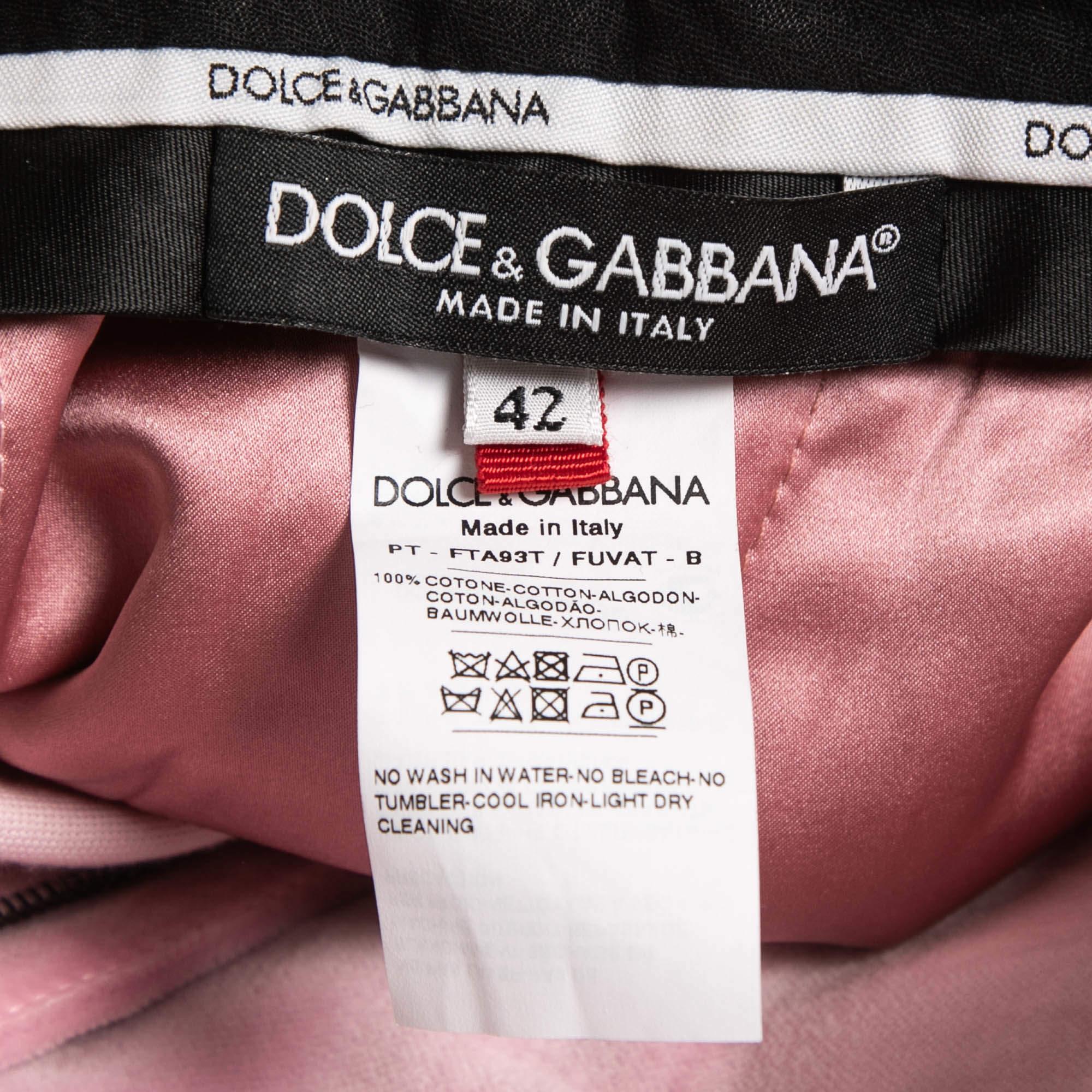 Dolce & Gabbana Pink Velvet Tapered Trousers M For Sale 2