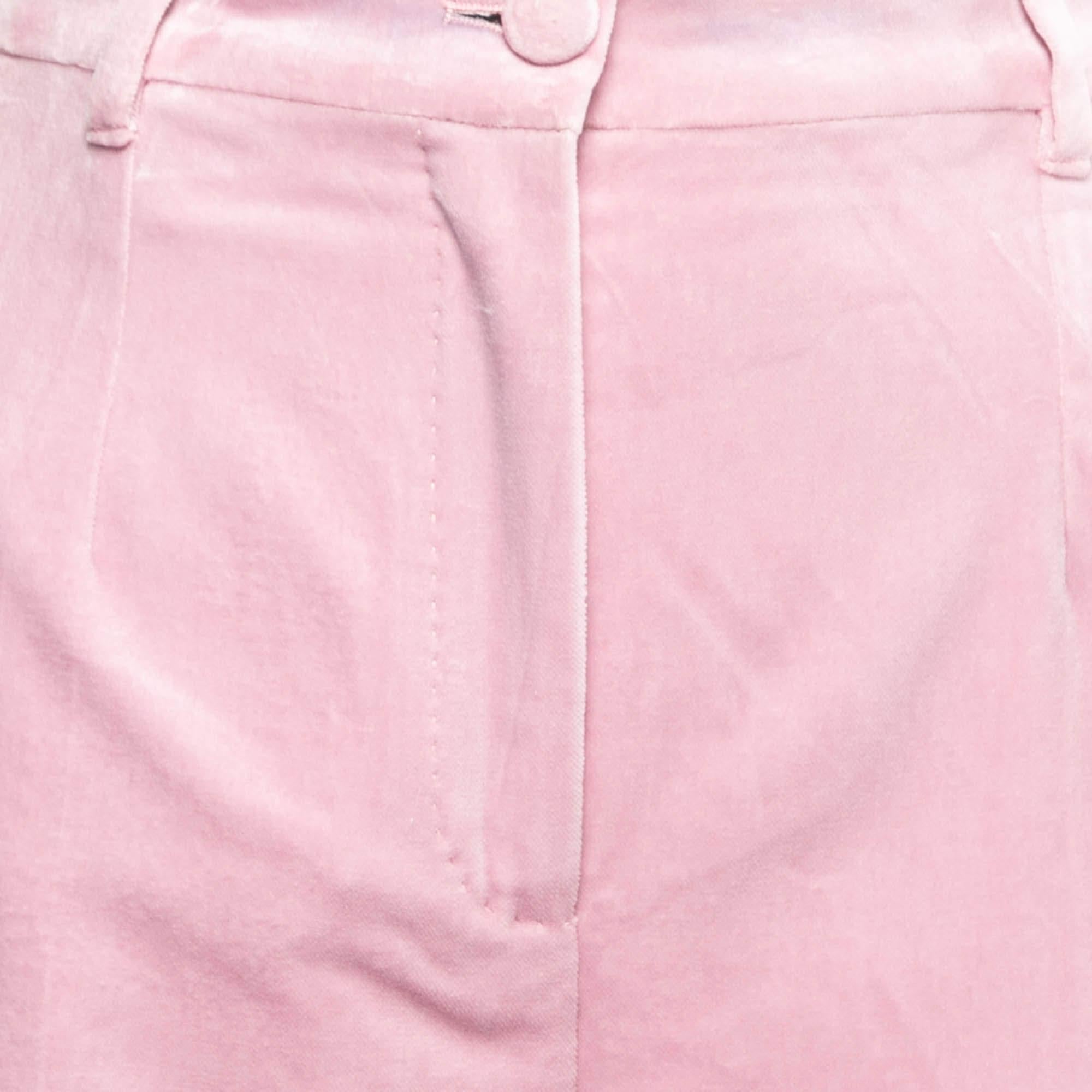 Dolce & Gabbana Pink Velvet Tapered Trousers M For Sale 3