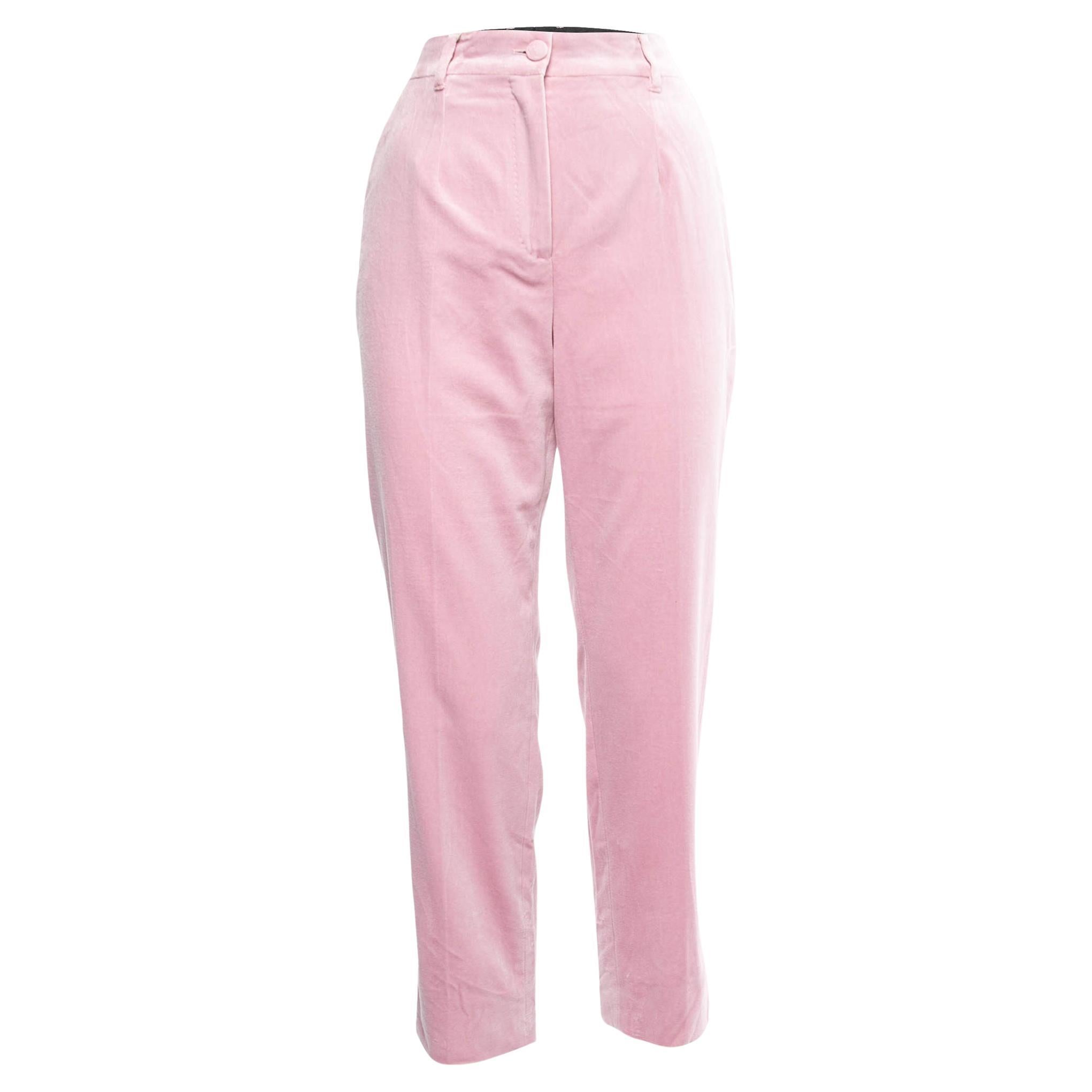 Dolce & Gabbana Pink Velvet Tapered Trousers M For Sale