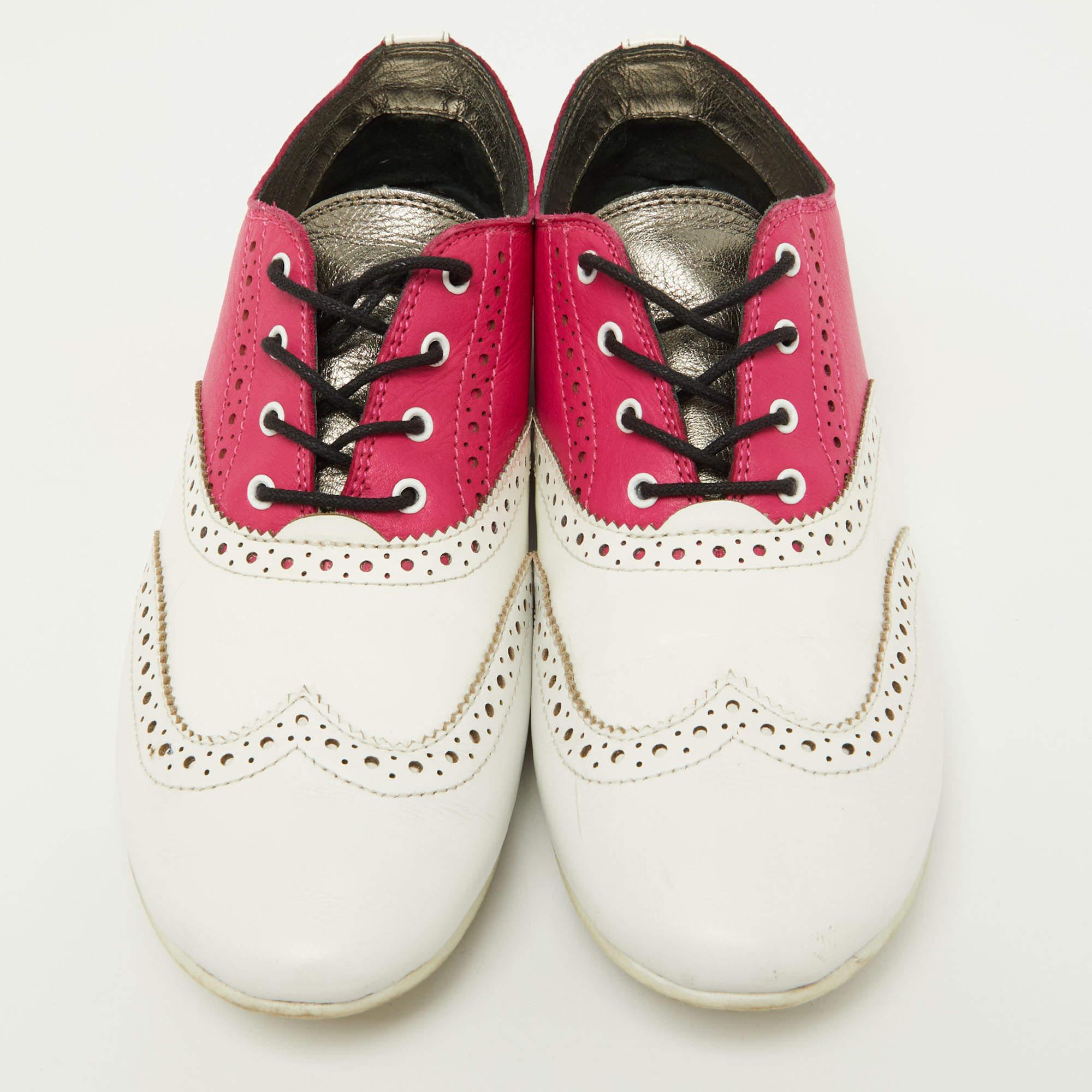 Beige Dolce & Gabbana Rosa/Bianco Brogue Pelle Oxford Sneakers Taglia 36 in vendita