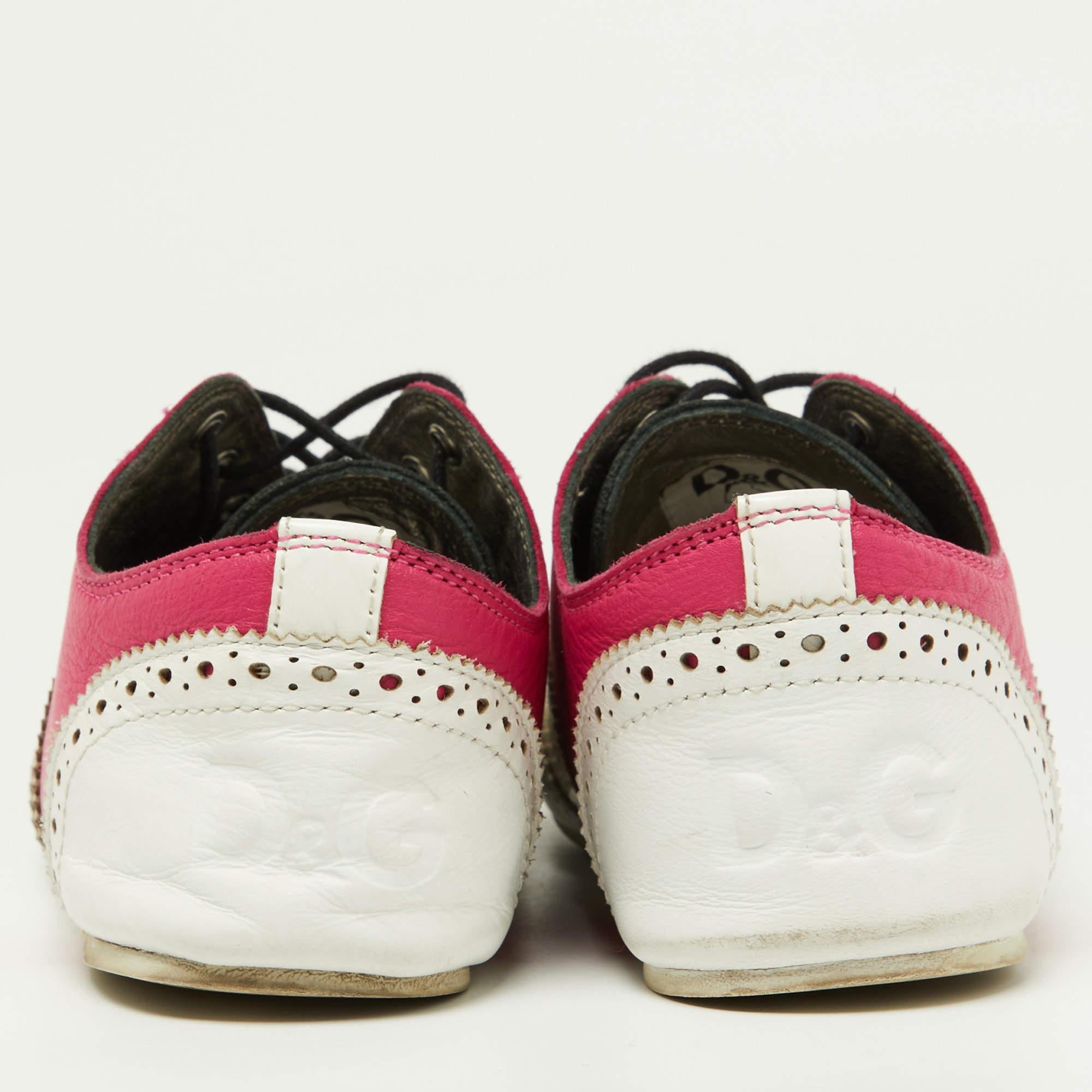 Donna Dolce & Gabbana Rosa/Bianco Brogue Pelle Oxford Sneakers Taglia 36 in vendita