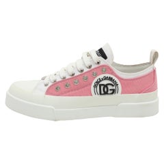Used Dolce & Gabbana Pink/White Canvas Portofino Low Top Sneakers Size 41.5