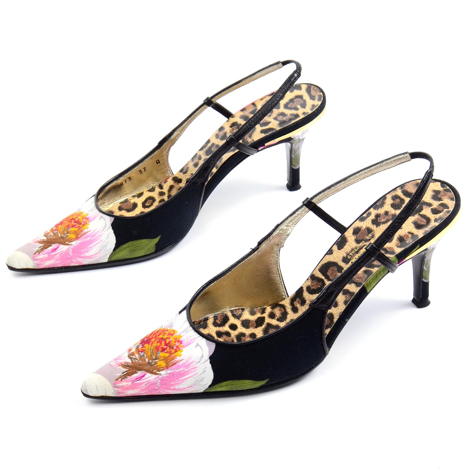 Beige Dolce & Gabbana Pink White & Floral Slingback Pointed Toe Shoes w/ Box & Dustbag For Sale