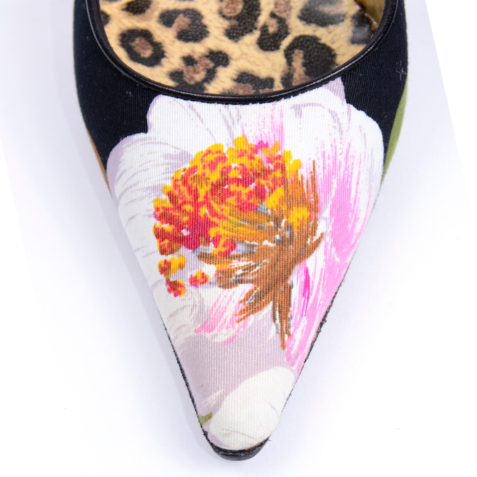 Dolce & Gabbana Pink White & Floral Slingback Pointed Toe Shoes w/ Box & Dustbag In Excellent Condition For Sale In Portland, OR
