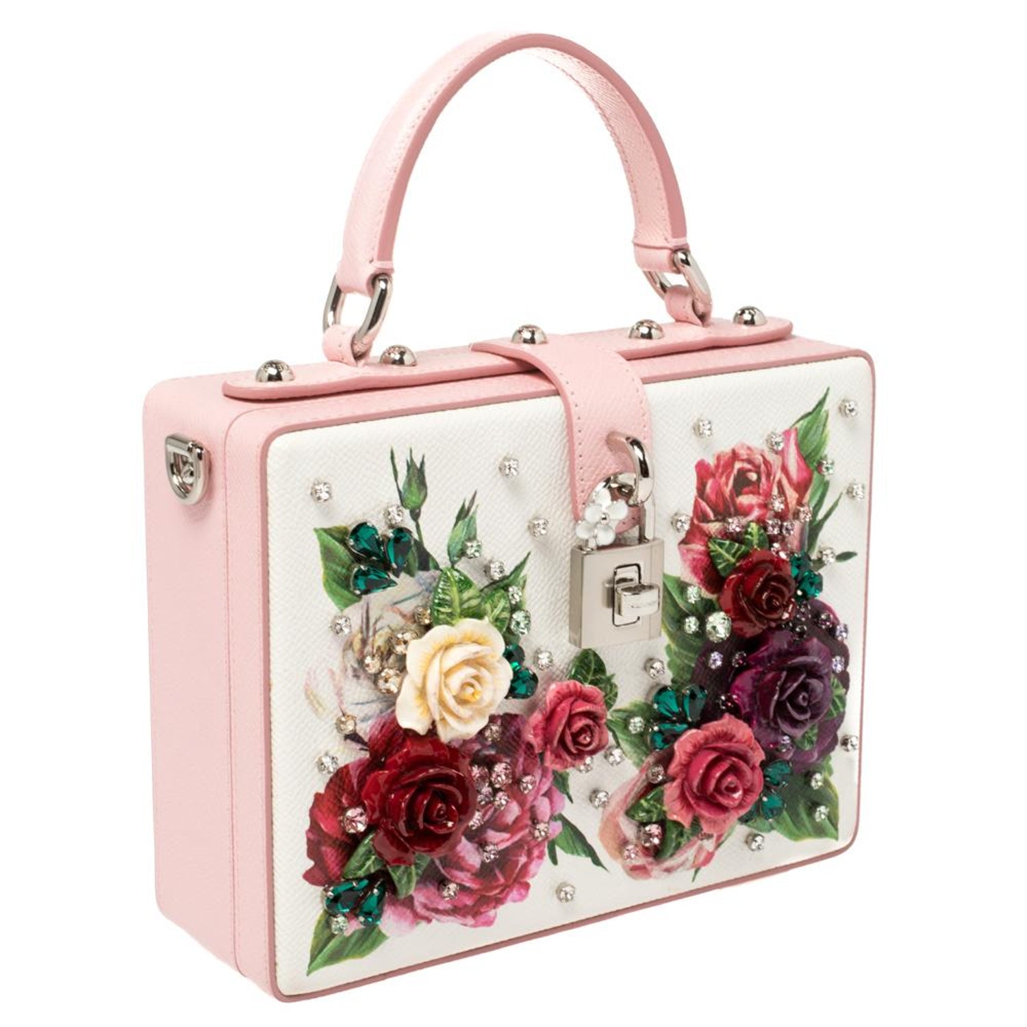 Dolce and Gabbana Pink/White Leather Floral Embellished Dolce Box Bag at  1stDibs