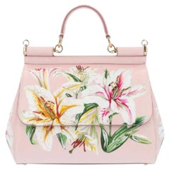 Dolce & Gabbana Pink White Leather Lilly Sicily Top Handle Handbag Shoulder Bag