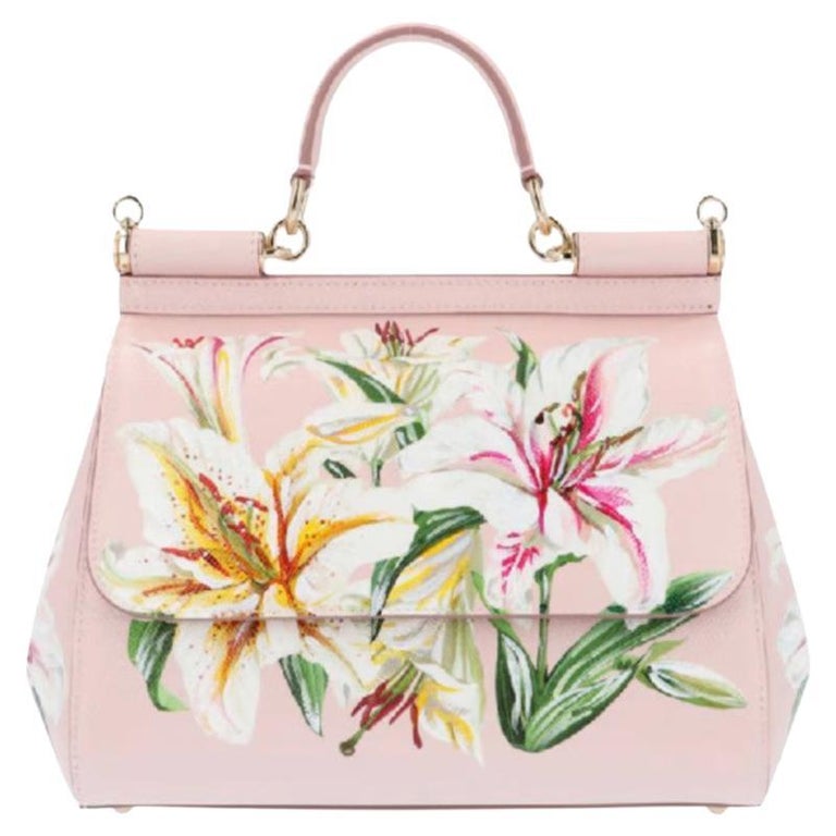 Dolce and Gabbana White Floral Leather Miss Sicily Top Handle Bag at 1stDibs