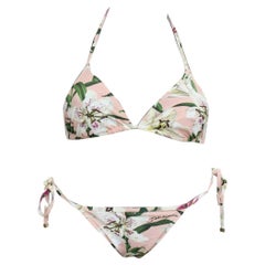 Dolce & Gabbana Pink White Lily Two Piece Swimsuit Bikini Swimwear Flowers
