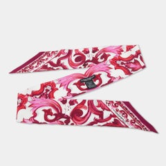 Dolce & Gabbana Pink/White Majolica Print Silk Bandeau Head Scarf