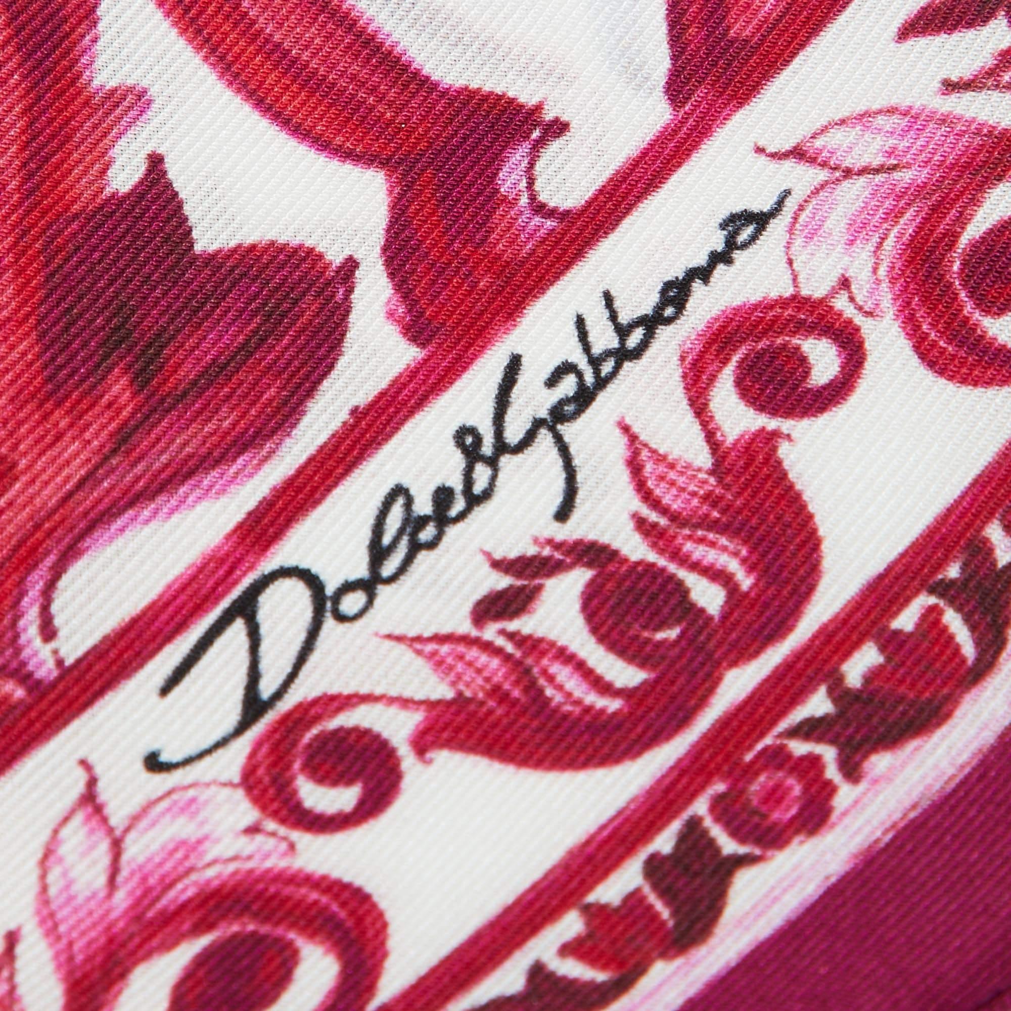 Pañuelo de cabeza Dolce & Gabbana en seda bandeau con estampado mayólica rosa/blanco Rosa