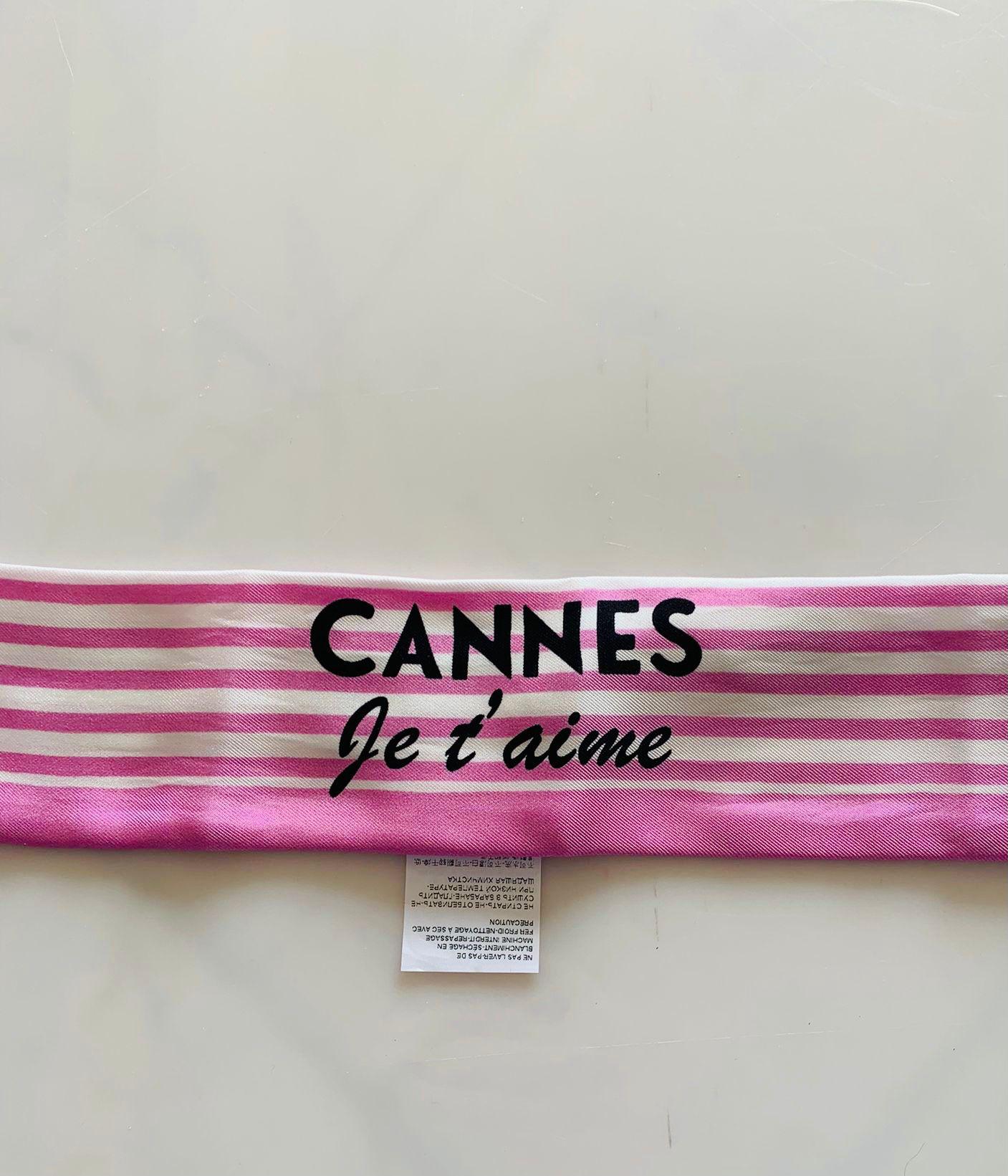 Women's Dolce & Gabbana Pink White Silk I Love Cannes Striped Mini Scarf Bandeau Tie DG For Sale