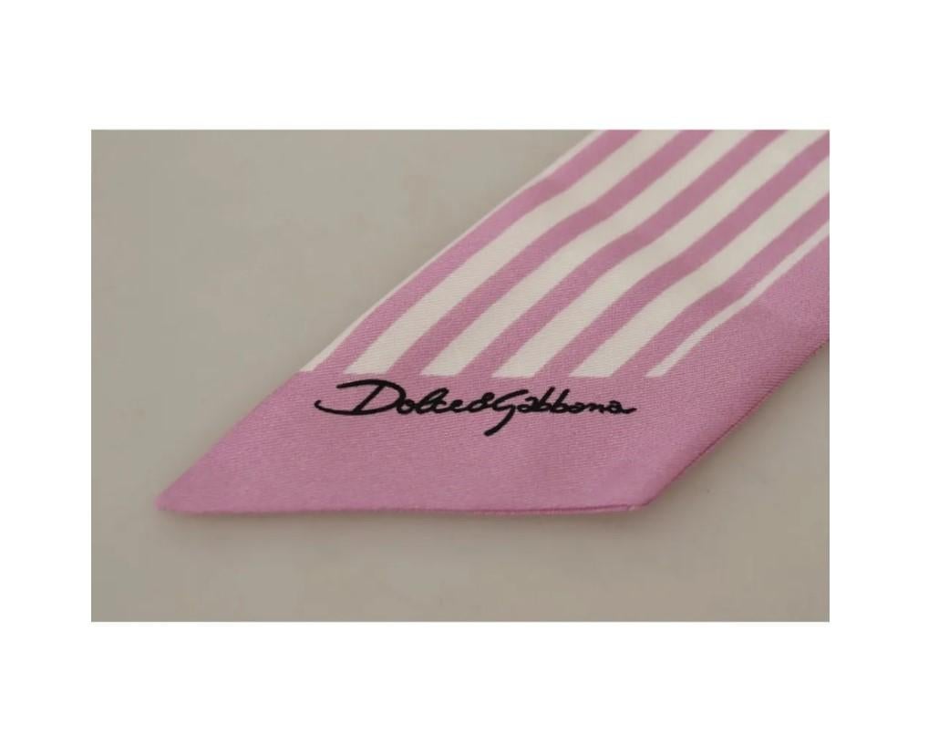 Dolce & Gabbana Pink White Silk I Love Cannes Striped Mini Scarf Bandeau Tie DG For Sale 2