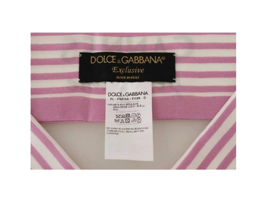 Dolce & Gabbana Pink White Silk I Love Cannes Striped Mini Scarf Bandeau Tie DG For Sale 3