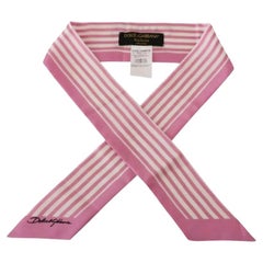 Dolce & Gabbana Pink White Silk I Love Cannes Striped Mini Scarf Bandeau Tie DG