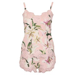 Dolce & Gabbana Rosa Weiß Seide Lilie Dessous Top und Shorts Set Floral Spitze DG