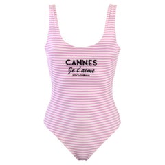 Dolce & Gabbana Pink White Striped I love Cannes Swimsuit Swimwear One-piece