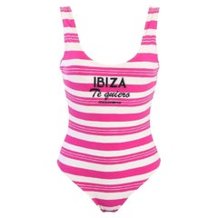 Dolce & Gabbana Pink White Striped I love Ibiza Full Swimsuit Swimwear One-piece
