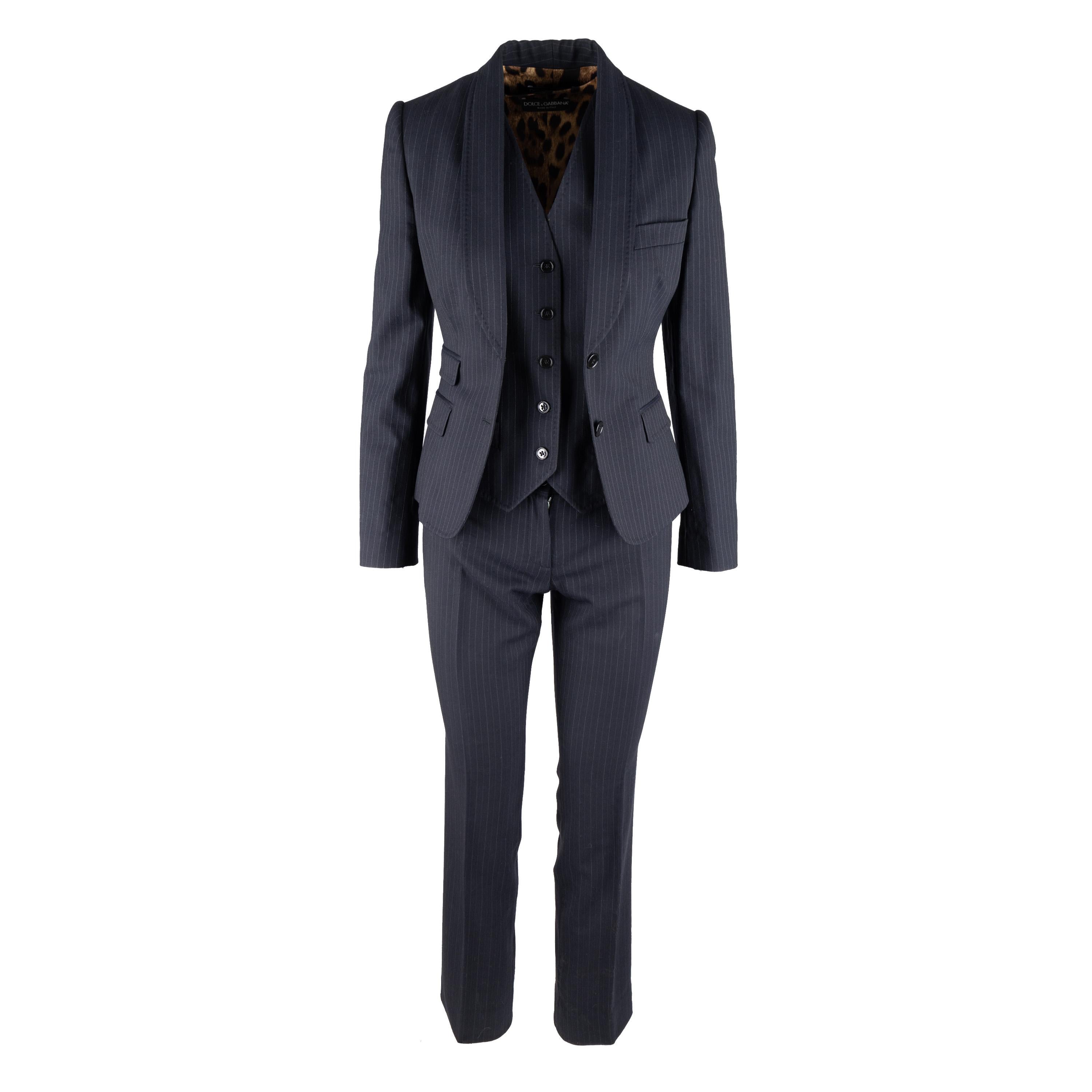 Black Dolce & Gabbana Pinstripe Suit with Vest For Sale