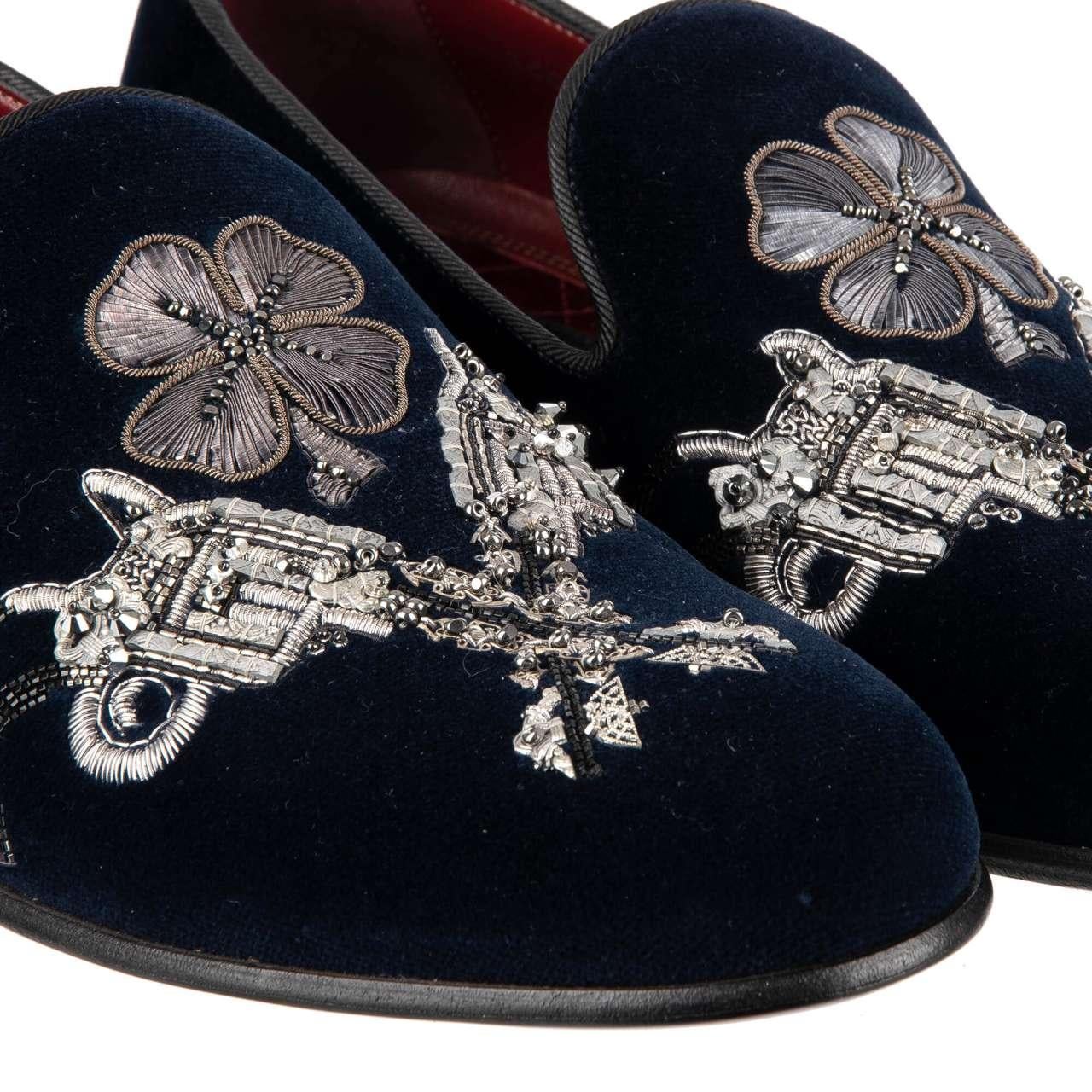 Dolce & Gabbana - Pistols and Flower Loafer MILANO Blue EUR 45 In Excellent Condition For Sale In Erkrath, DE