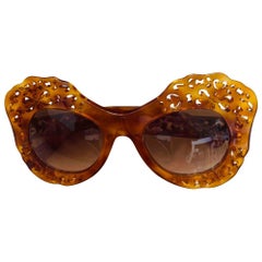 Dolce & Gabbana Plastic Filigree Oversized Sunglasses in Brown