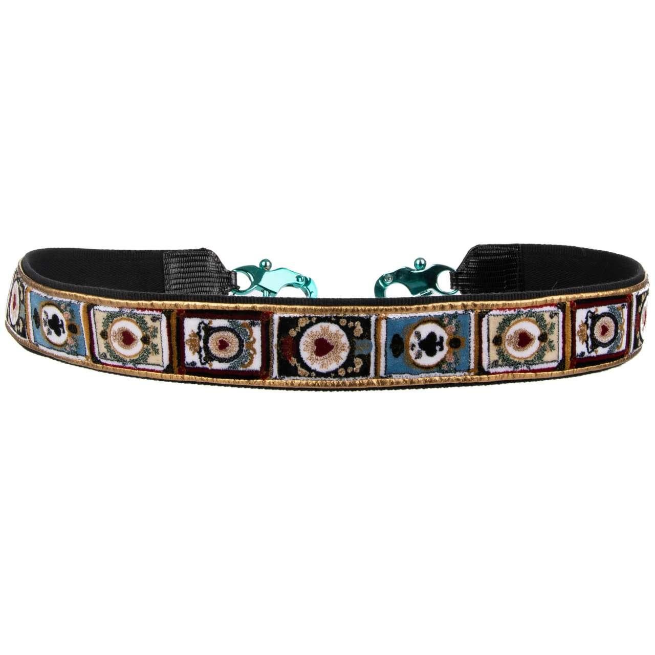 Dolce 
Gabbana Playing Cards Heart Velvet Bag Strap Handle Black Blue For Sale