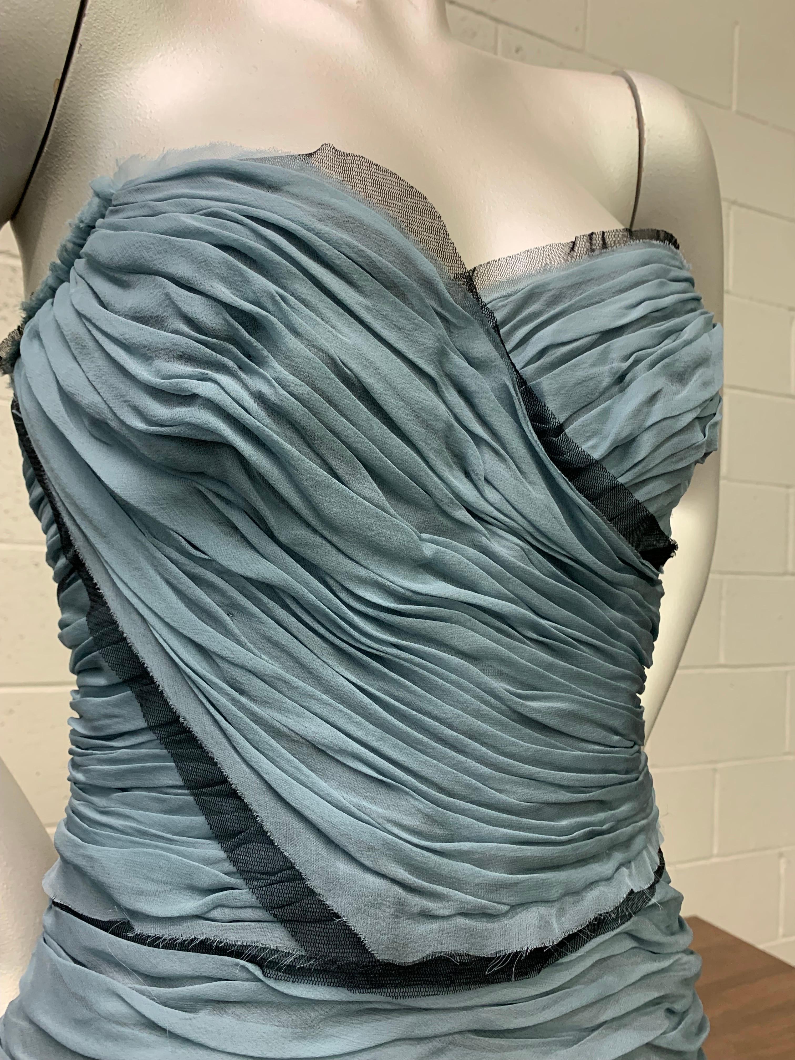 Dolce & Gabbana Pleated Cornflower Chiffon Strapless Body Conscious Sheath Dress In Excellent Condition For Sale In Gresham, OR