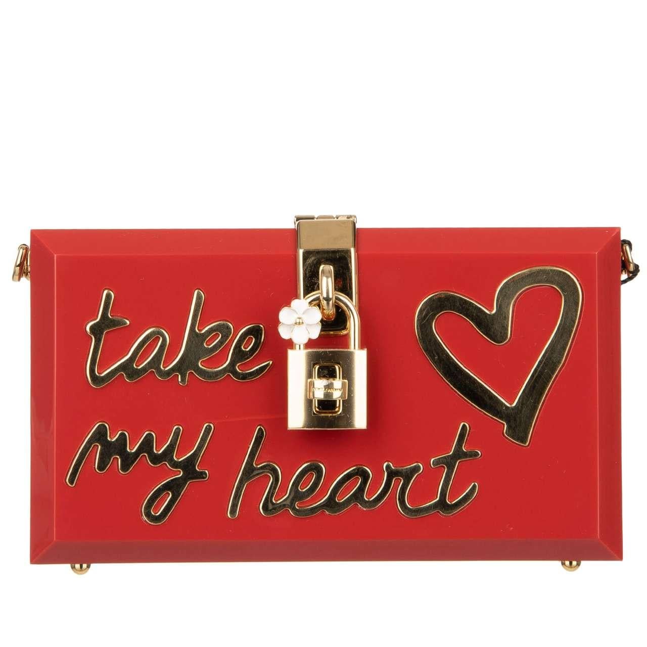 Dolce & Gabbana Plexiglas Clutch Bag DOLCE BOX Take My Heart Red Gold In Excellent Condition For Sale In Erkrath, DE