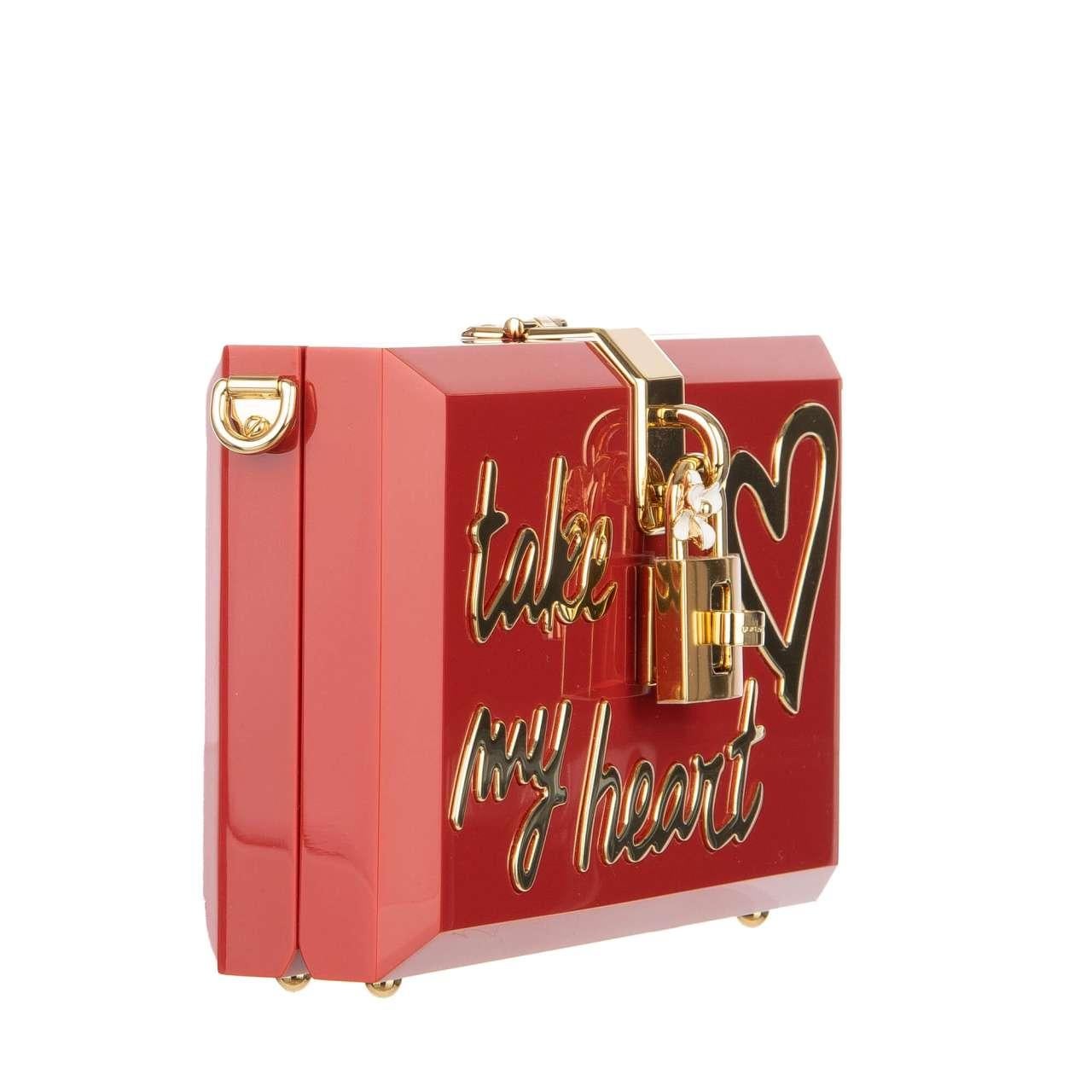 Women's Dolce & Gabbana Plexiglas Clutch Bag DOLCE BOX Take My Heart Red Gold For Sale