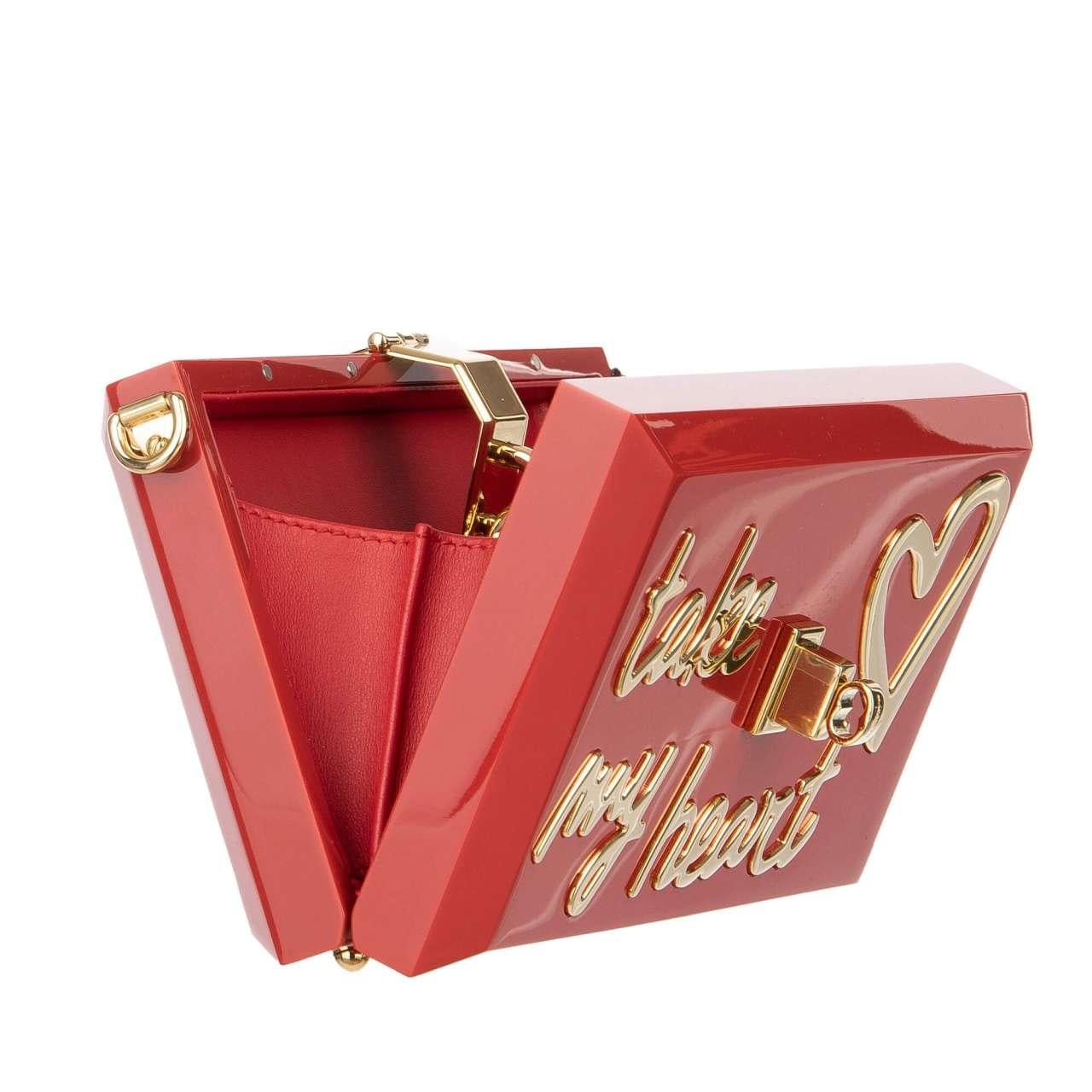 Dolce & Gabbana Plexiglas Clutch Bag DOLCE BOX Take My Heart Red Gold For Sale 2