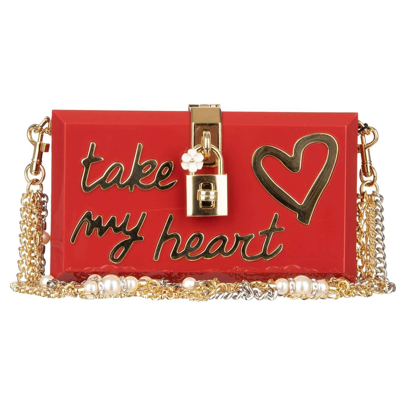 Dolce & Gabbana Plexiglas Clutch Bag DOLCE BOX Take My Heart Red Gold For Sale