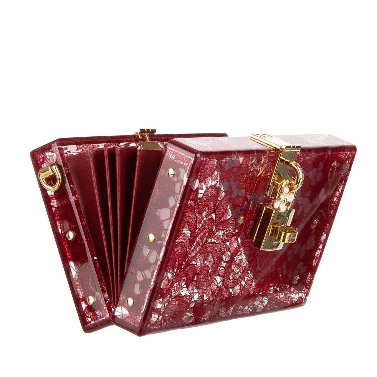 Dolce & Gabbana Plexiglass Clutch Bag DOLCE BOX Rainbow with Taormina Lace Red For Sale 1