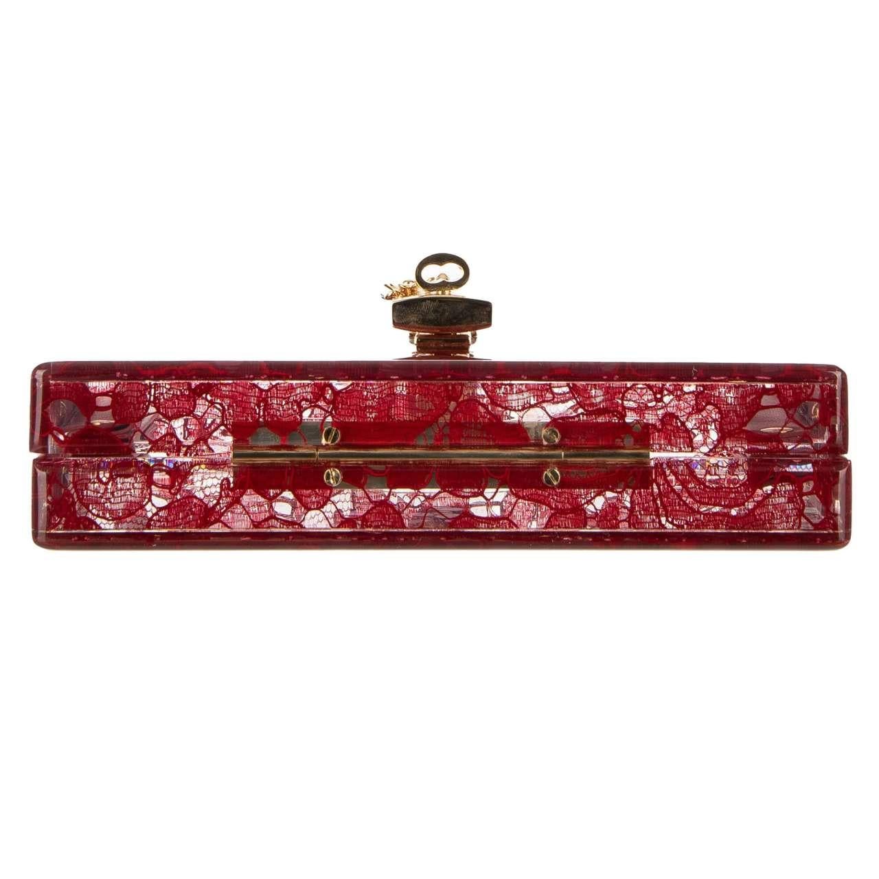 Dolce & Gabbana Plexiglass Clutch Bag DOLCE BOX Rainbow with Taormina Lace Red For Sale 2