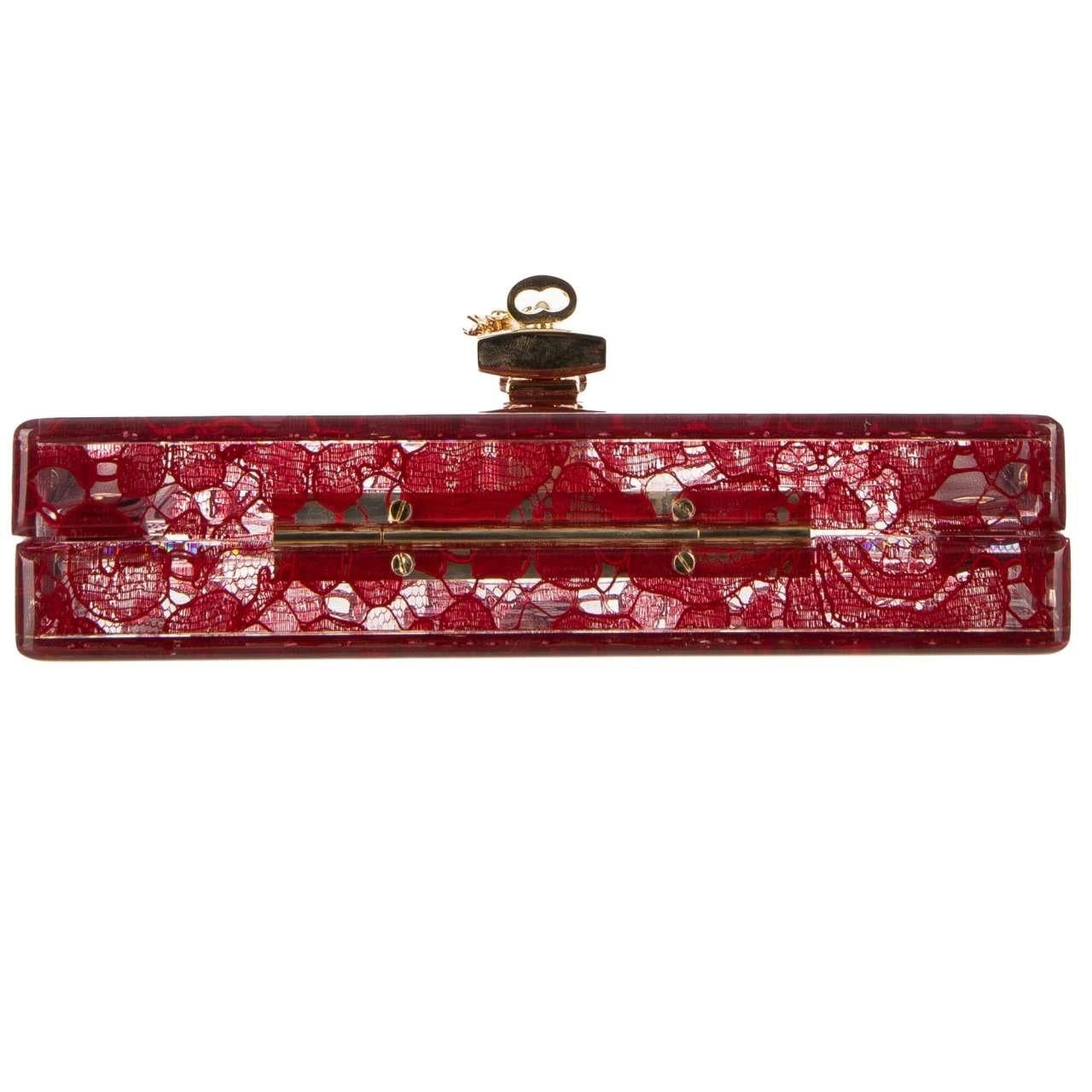 Dolce & Gabbana Plexiglass Clutch Bag DOLCE BOX Rainbow with Taormina Lace Red For Sale 3