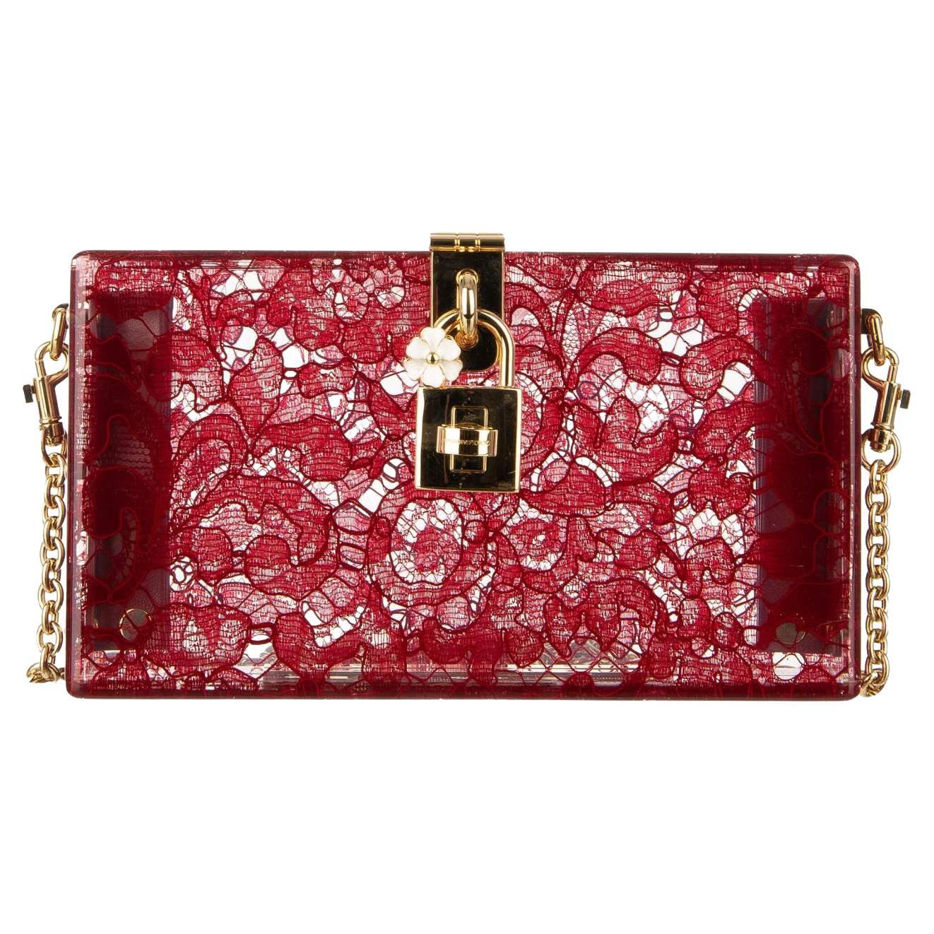 Dolce & Gabbana Plexiglass Clutch Bag DOLCE BOX Rainbow with Taormina Lace Red For Sale