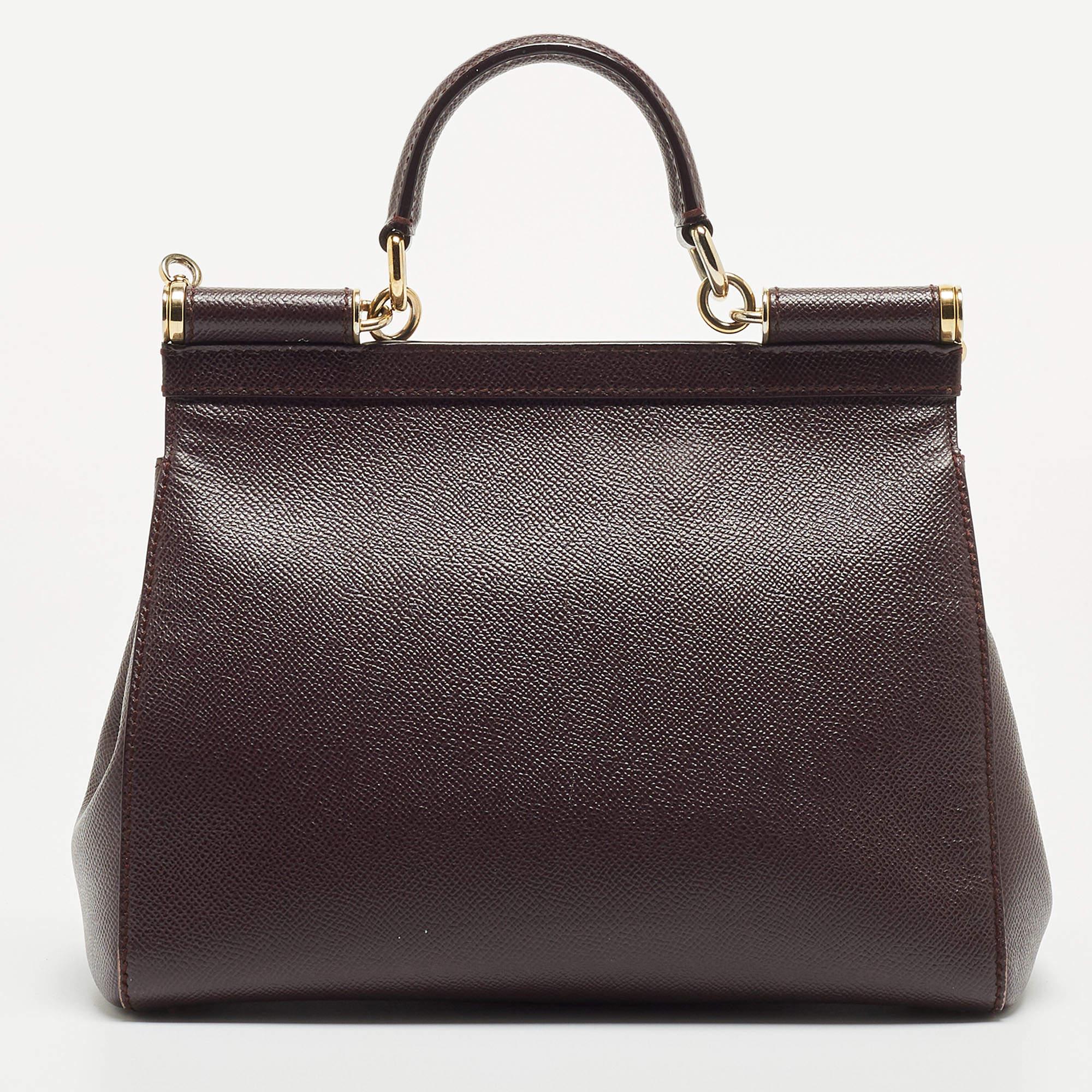 Dolce & Gabbana Plum Leather Medium Miss Sicily Top Handle Bag 11