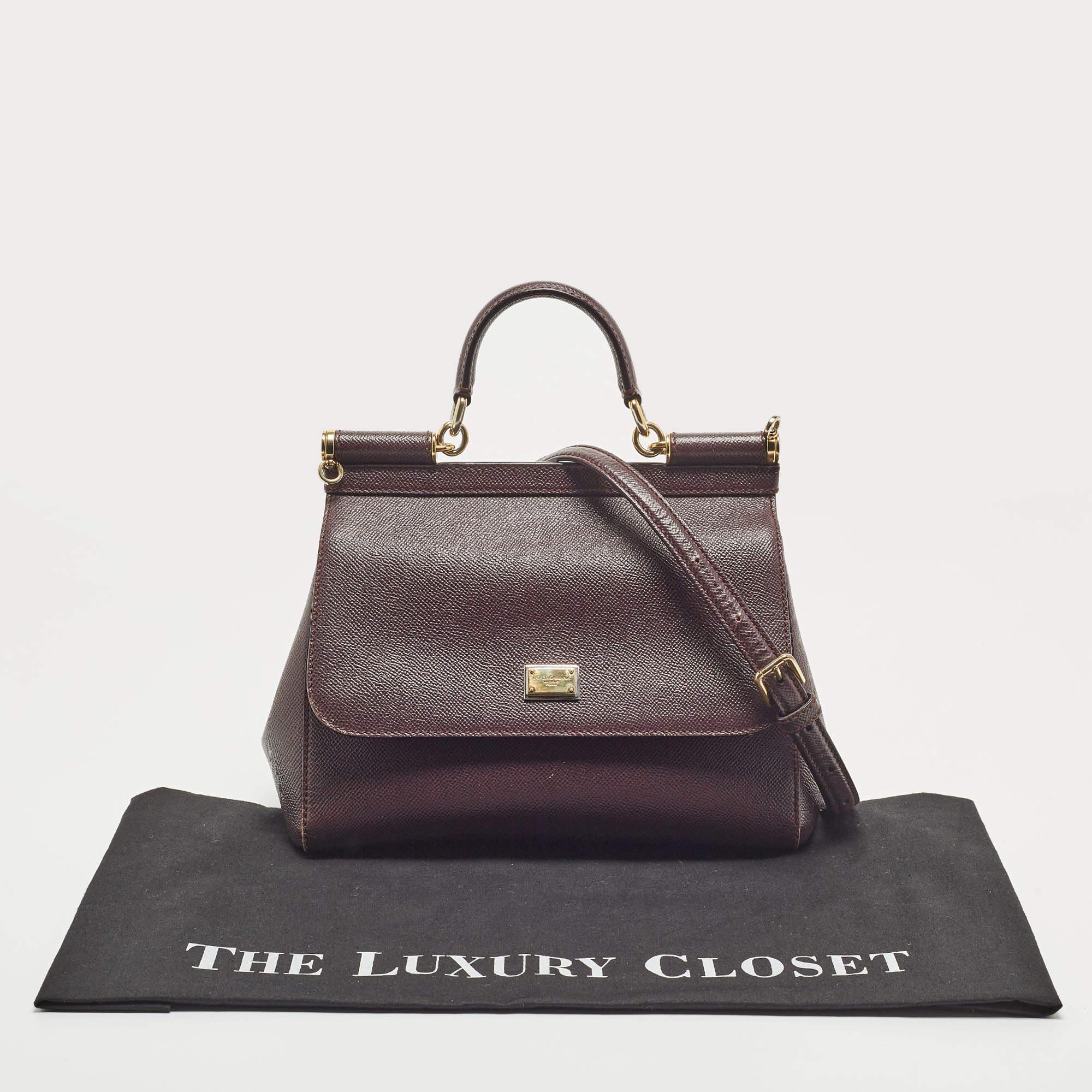 Dolce & Gabbana Plum Leather Medium Miss Sicily Top Handle Bag 5