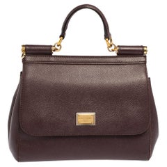 Dolce & Gabbana Plum Leather Medium Miss Sicily Top Handle Bag