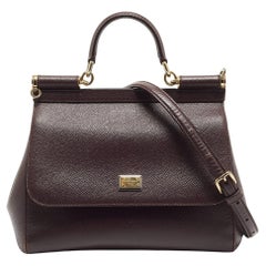 Dolce & Gabbana Plum Leather Medium Miss Sicily Top Handle Bag