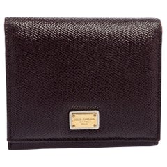 Dolce & Gabbana Plum Leather Trifold Compact Wallet