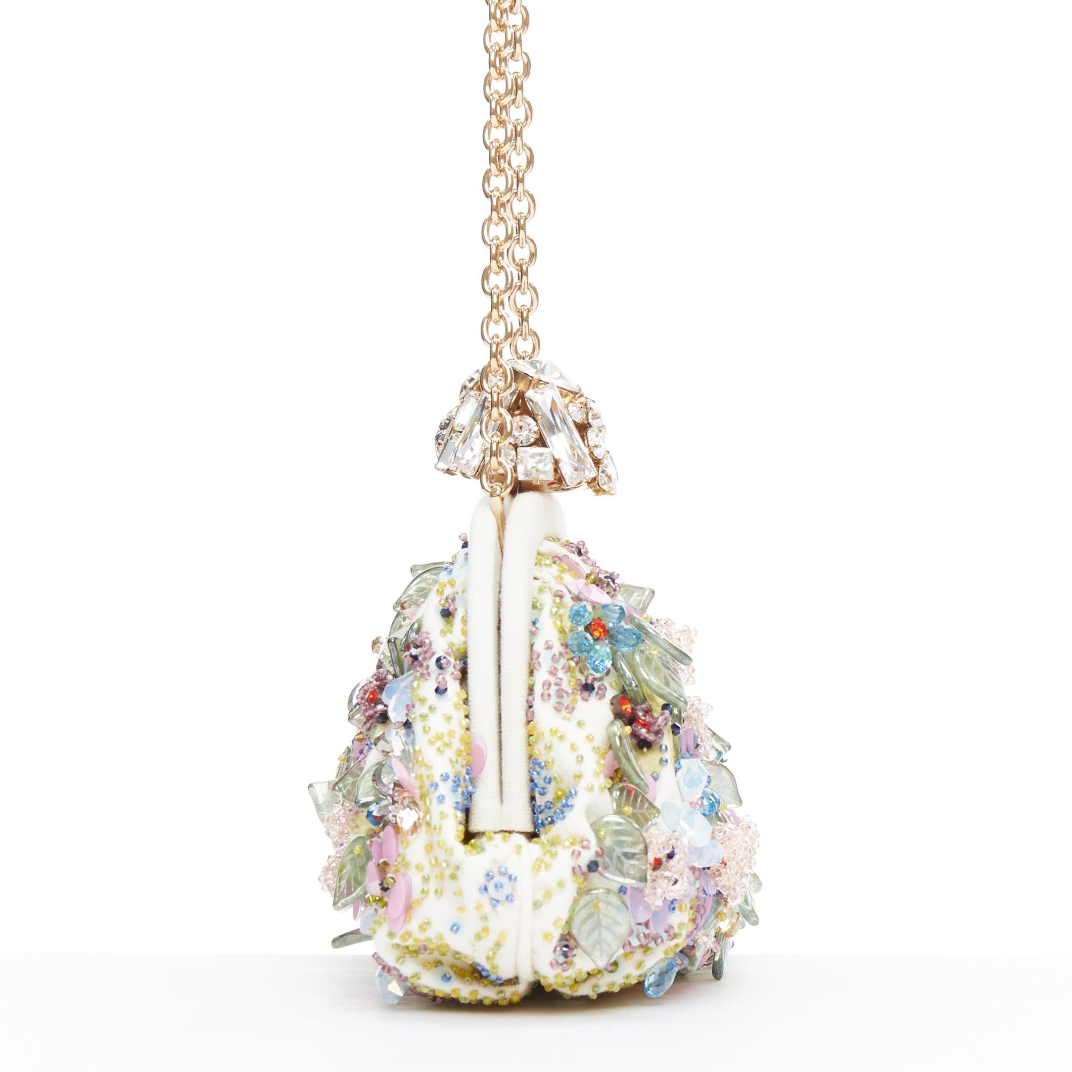 DOLCE GABBANA Pochette cream colorful crystal embellished lock frame clutch bag In New Condition In Hong Kong, NT