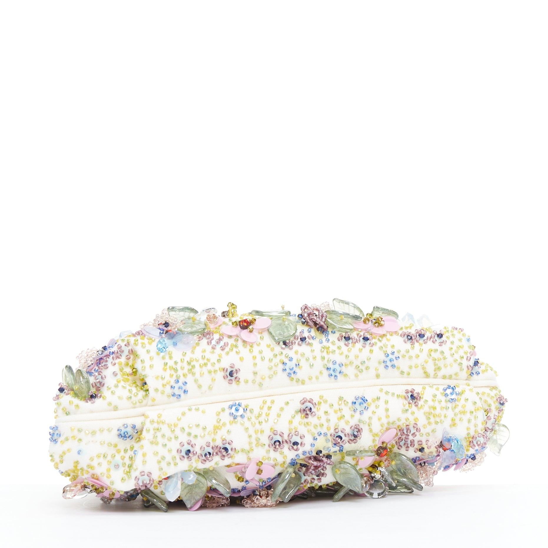 DOLCE GABBANA Pochette cream colorful crystal embellished lock frame clutch bag 1